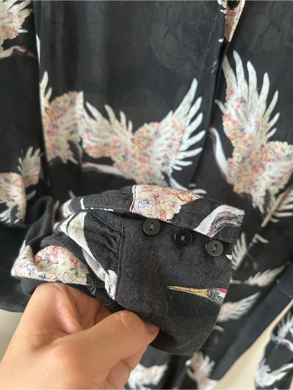 Black Maxi Shirt Dress with White Crane Print (H&M size 8) - Picture 4 of 6